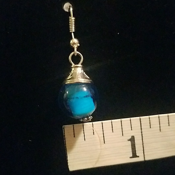 Retro 40s Pair Blue Blown Glass Earrings - Picture 4 of 4